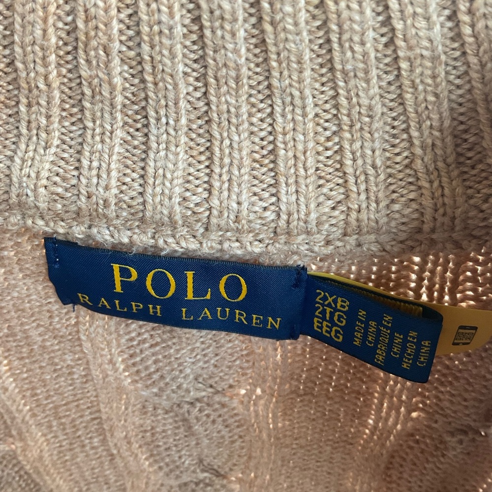 Polo Ralph Lauren Cable-knit Cotton Quarter Zip Sweater- Tan - Picture 4 of 7